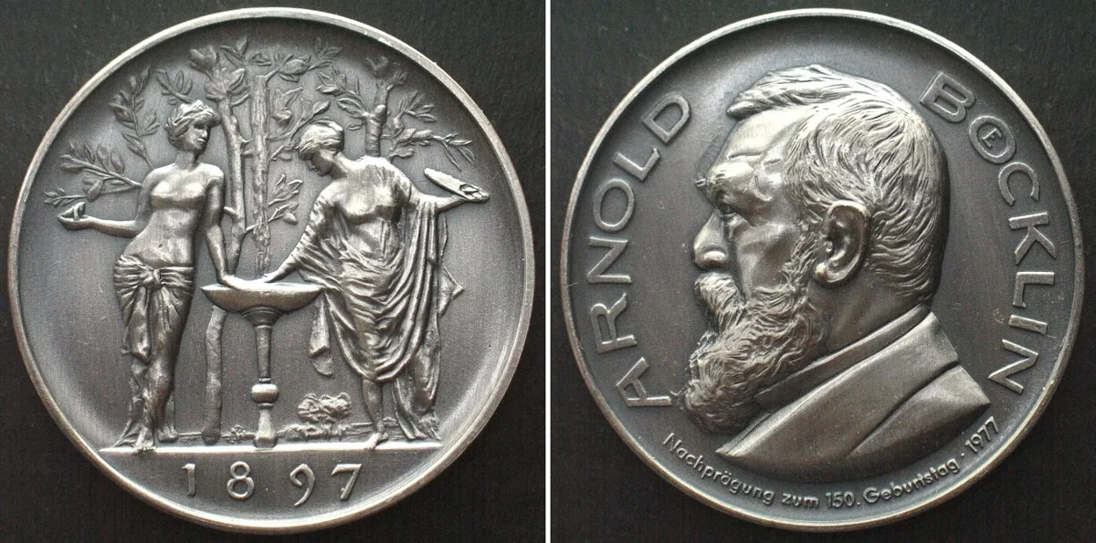 1977 ARNOLD BOECKLIN 150th Birthday 1977 silvered bronze 41mm UNC