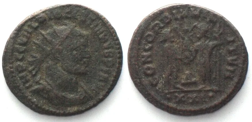 295-299 DIOCLETIAN (284-305) AE radiate fraction, 295-299, XXI, Siscia mint, CONCORDIA VF+