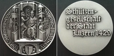 1970 LUZERN - CITY SHOOTING SOCIETY Medal ND (about 1970) silvered bronze RR! UNC-