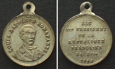 1848 LOUIS NAPOLEON BONAPARTE, Medal 1848 on his election, silvered brass, 16mm UNC-