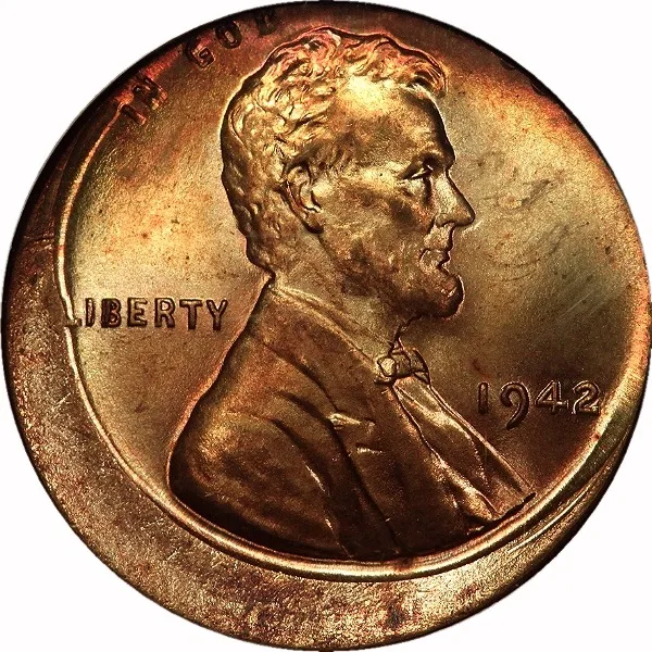 Lincoln Cent, 1942, Struck 10% off center, 1¢, MS65 RB, NGC