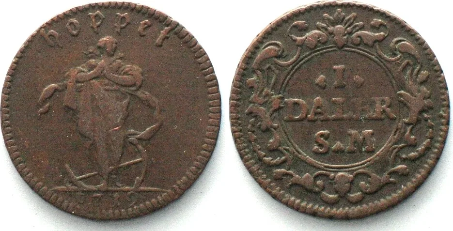 1719 SWEDEN. Emergency Daler 1719, HOPPET, copper VF+