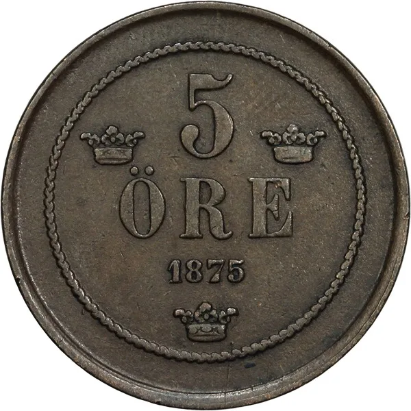 Sweden, 1875, 5 Ore, VF