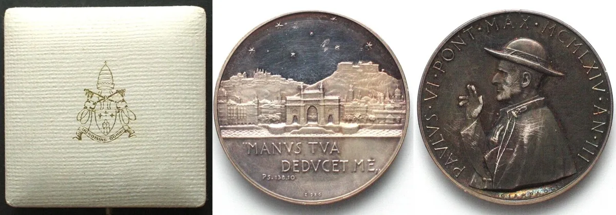 1964 PAUL VI. Silver medal 1964, MANVS TVA DEDVCET ME, 44mm, in original box Proof