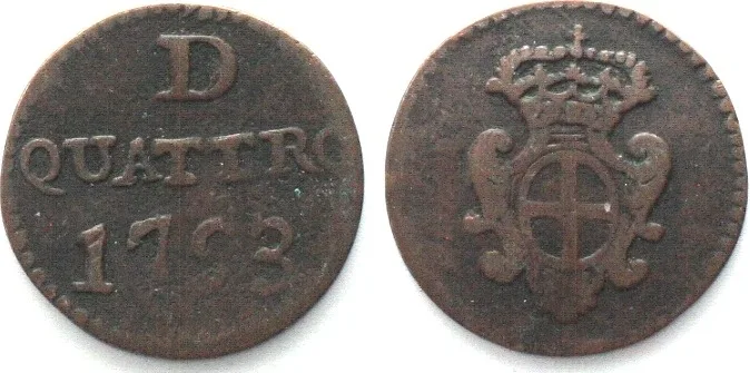 1793 Italian States GENOA 4 Denari 1793 copper VF, SCARCE! VF