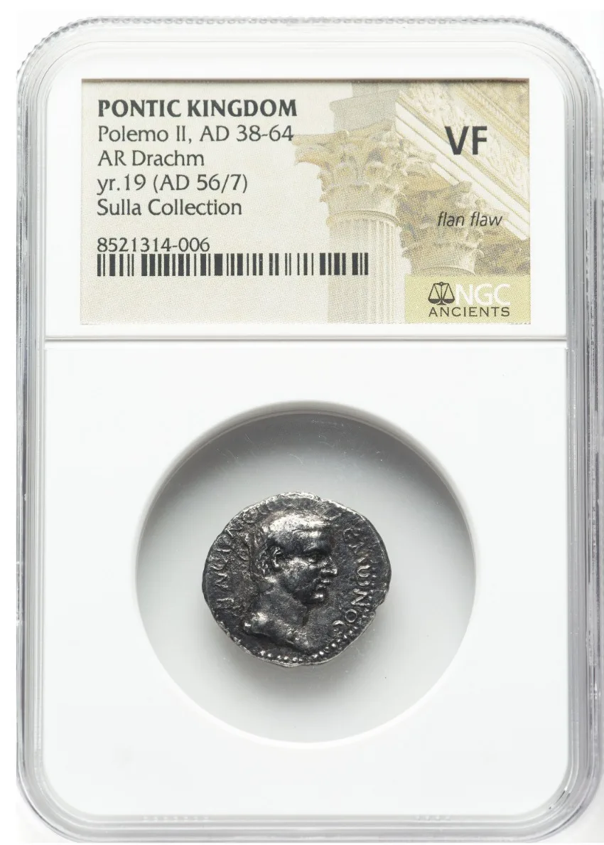 PONTIC KINGDOM. Polemo II (AD 38-64) with Claudius I. AR drachm (19mm, 6h). NGC VF, flan flaw.