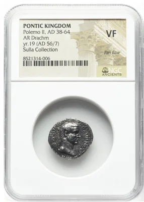 PONTIC KINGDOM. Polemo II (AD 38-64) with Claudius I. AR drachm (19mm, 6h). NGC VF, flan flaw.
