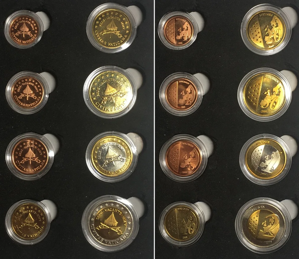 2005 VATICAN - SPECIMEN Euro Pattern Proof Set 2005 SEDE VACANTE, Proof, scarce! Proof