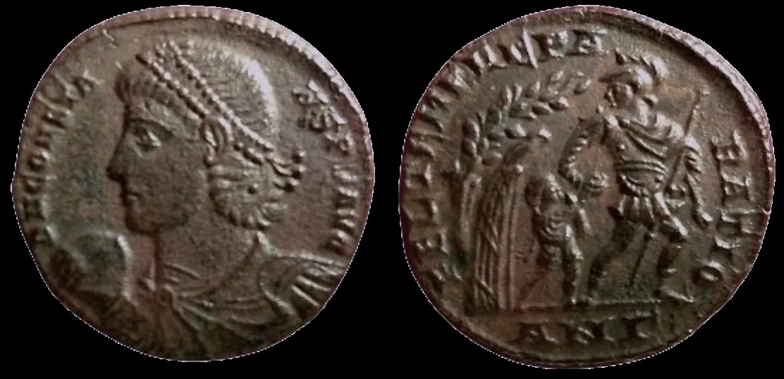 Roman Constans 337-350 AD (Struck 348-350 AD) AE2 22mm 4.6gm Reduced Centenionalis. Mint Antioch, Nicely-centered, Brown patina with lighter rub on high points.