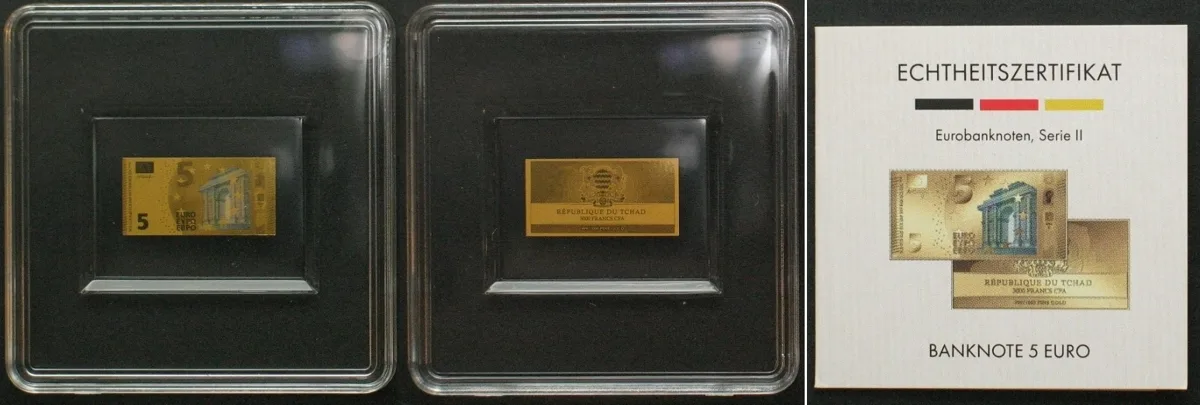 2024 CHAD 3000 Francs 2024, 5 Euro EUROBANKNOTEN, SERIE II, Gold 1/1000 oz BU