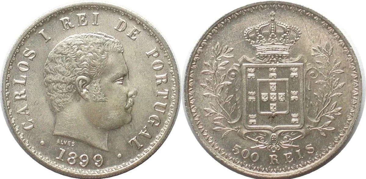 1899 PORTUGAL 500 Reis 1899 CARLOS I silver UNC!!!