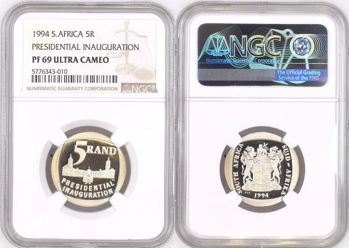 5R 1994 SOUTH AFRICA 5 Rand 1994 INAUGURATION of NELSON MANDELA NGC PF 69 UC NGC PF 69 ULTRA CAMEO