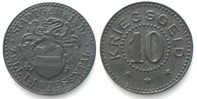 1917-1921 Germany ZELL IM WIESENTAL (Baden) 10 Pfennig ND , NOTGELD , zinc UNC-