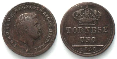 1858 Italian States NAPLES. Tornese 1858, FERDINANDO II, copper VF-XF VF-EF