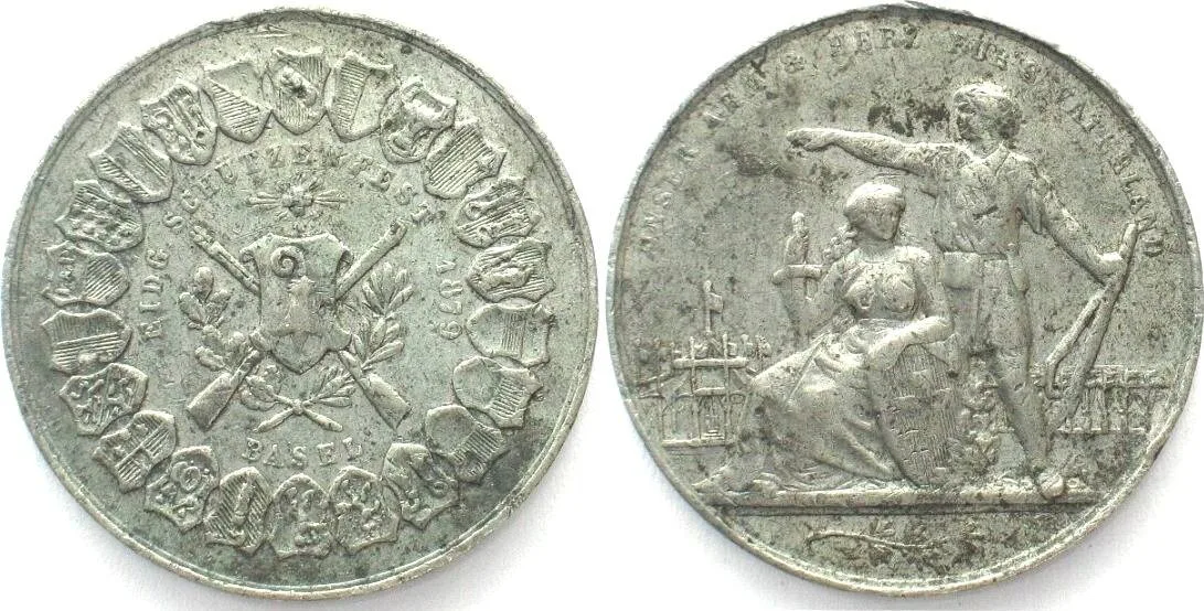 1879 BASEL 1879 SHOOTING FESTIVAL Medal white metal 32mm SCARCE! VF