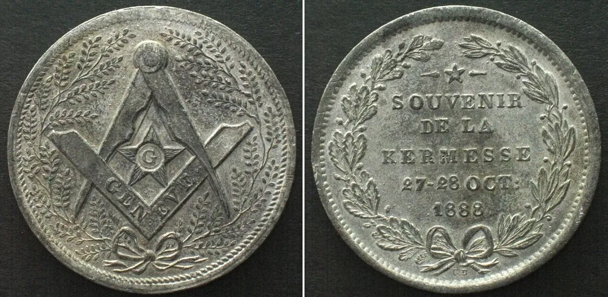 1888 Swiss GENEVA SOUVENIR DE LA KERMESSE 1888, tin medal, 34mm UNC-
