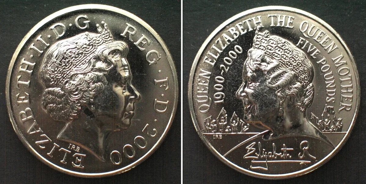 2000 GREAT BRITAIN 5 Pounds 2000 QUEEN MOTHER 100th BIRTHDAY Cu-Ni Prooflike