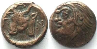 325-310 CIMMERIAN BOSPOROS. Pantikapaion, AE 17mm 325-310 BC, Pan / bull AU!