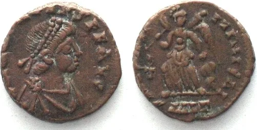 408-450 THEODOSIUS I (379-395 AD). Barbarous AE 12mm, Antioch type, SALVS REI PVBLICAE EF