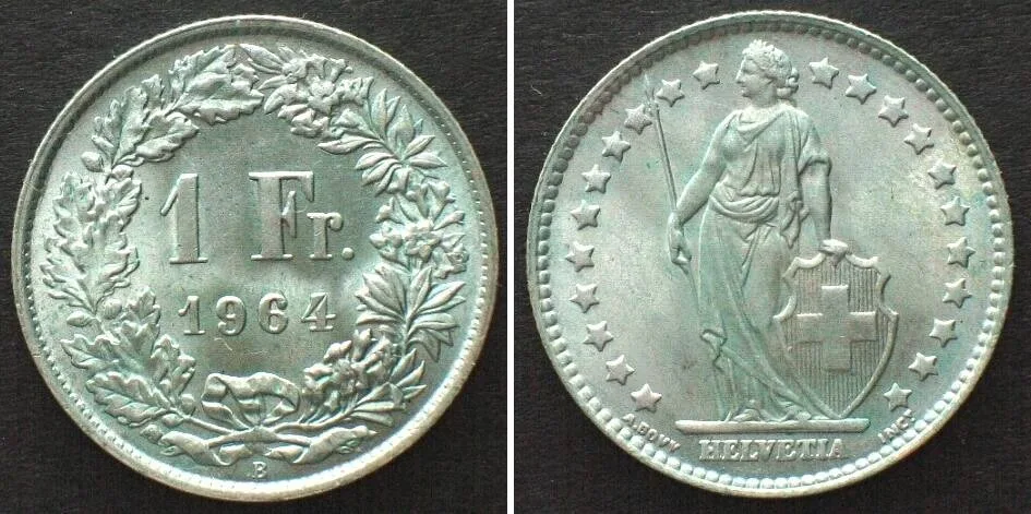 1964 SWITZERLAND 1 Franc 1964 silver BU!!!