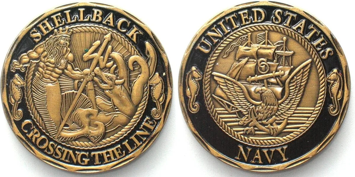 2000 U.S. NAVY - SHELLBACK CROSSING THE LINE Challenge Coin about 2000, 40mm UNC