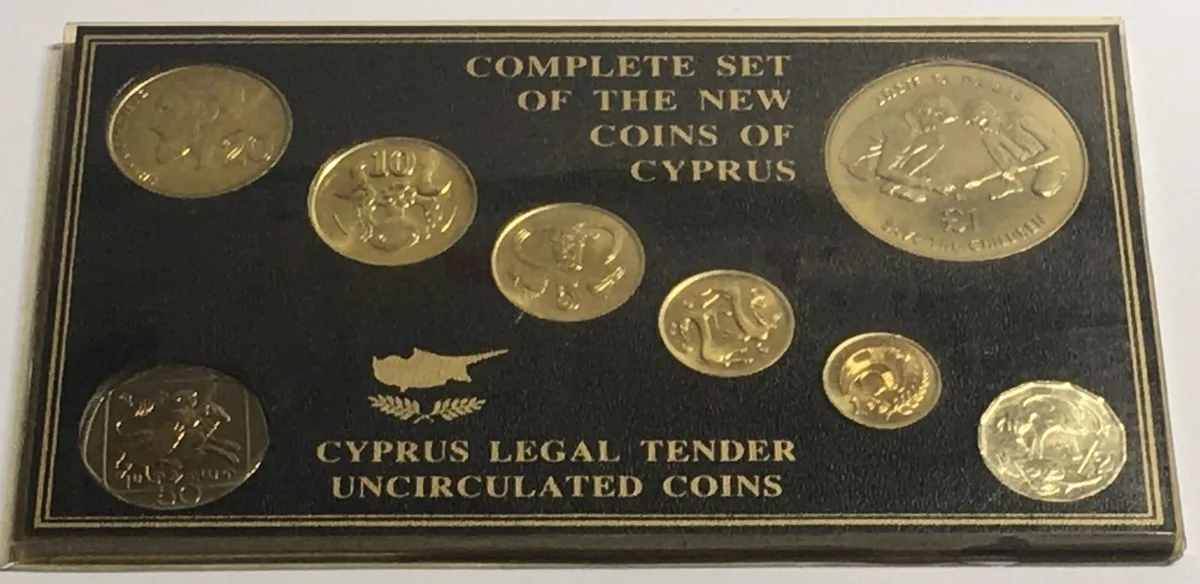 1991 CYPRUS 1988-91 BU MINT SET w. 1 Pound 1989 SAVE THE CHILDREN Cu-Ni BU