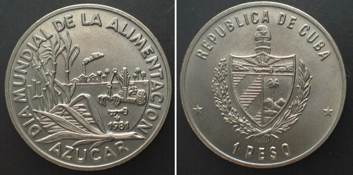 1981 CUBA 1 Peso 1981 Sugar WORLD FOOD DAY Cu-Ni BU