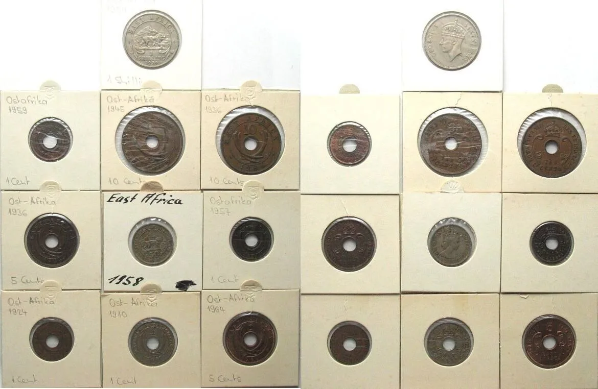 1910-1964 EAST AFRICA Collection of 10 coins 1910-1964, many in top condition!