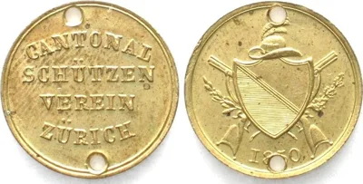 1850 Swiss ZURICH Shooting Jeton 1850 gilt brass RRR! AU