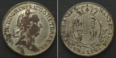 1786 Italy MILAN Lira 1786 LB, JOSEPH II of AUSTRIA contemporary counterfeit VF+