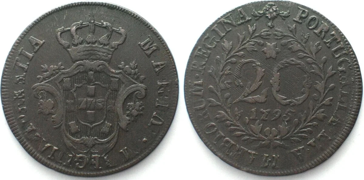 1795 AZORES. 20 Reis 1795, MARIA I of PORTUGAL, copper XF! EF