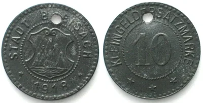 1918 Germany BREISACH (Baden) 10 Pfennig 1918, NOTGELD, zinc UNC-
