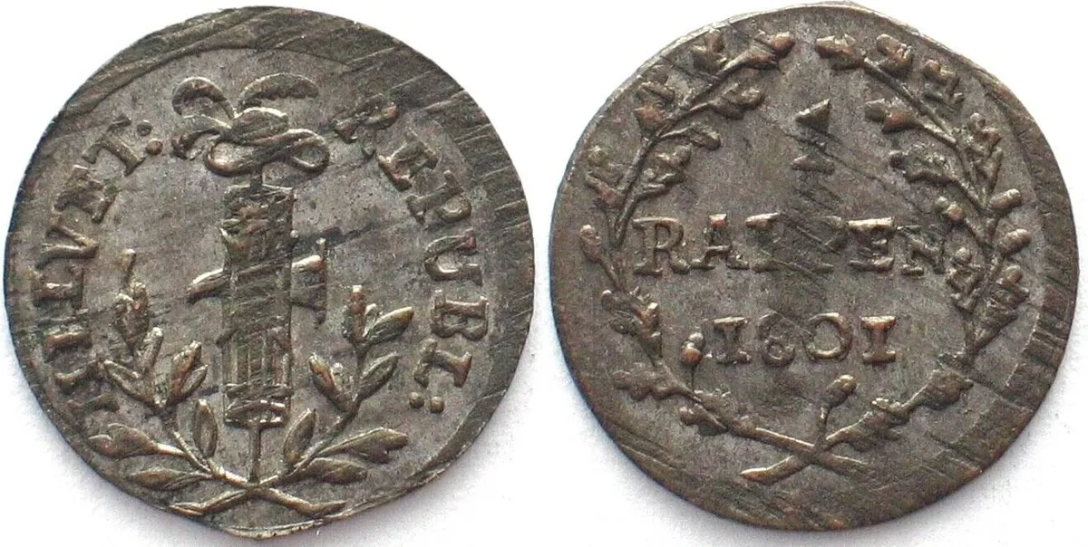 1801 Switzerland HELVETIC REPUBLIC Rappen 1801 billon UNC!