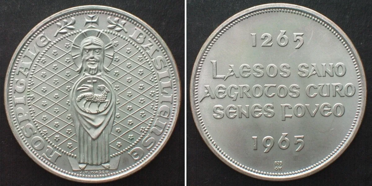 1965 SWITZERLAND Medal 1965, 700TH ANN. OF BASEL HOSPITAL, by Waser, silver 33mm UNC