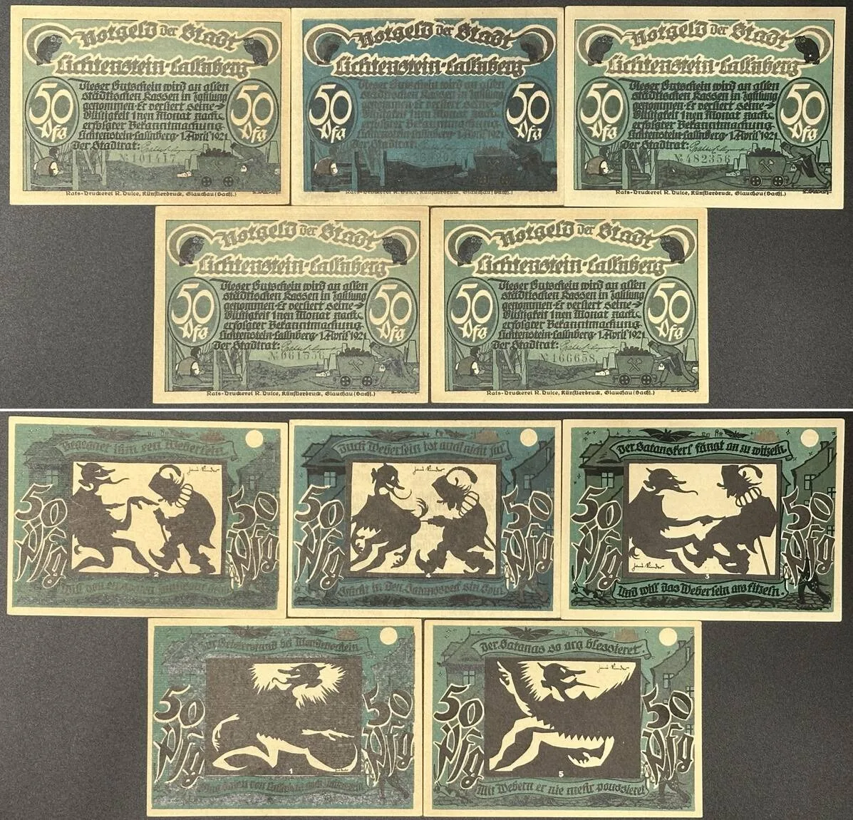 1921 GERMANY. Notgeld. LICHTENSTEIN-CALLNBERG Series 5 x 50 Pfennig 1921 UNC-