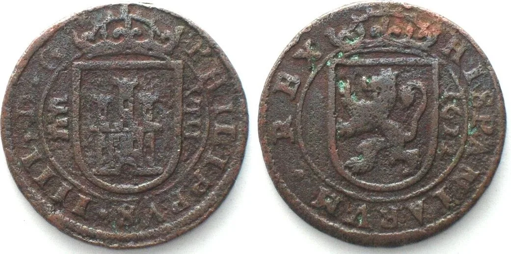 1622 SPAIN. 8 Maravedis 1622, Segovia mint, PHILIP IV copper VF