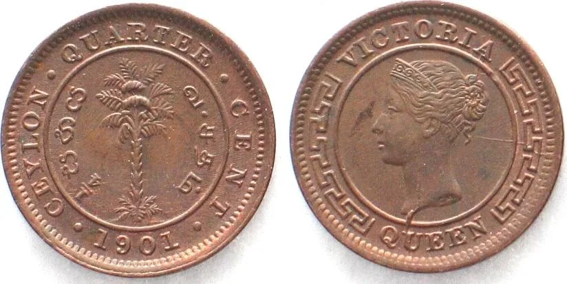1901 CEYLON 1/4 Cent 1901 VICTORIA copper UNC!