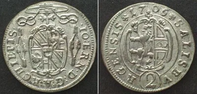 1706 Austria SALZBURG 2 Kreuzer 1706, JOHANN ERNST, silver UNC!!!