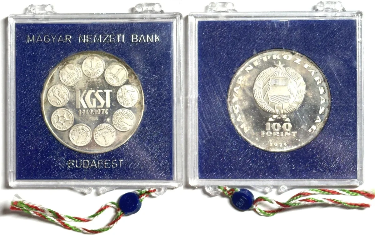 1974 HUNGARY 100 Forint 1974, 25TH ANN. OF KGST, silver Proof