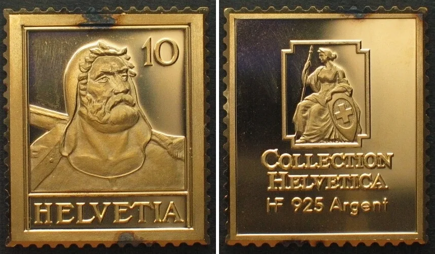1985 COLLECTION HELVETICA, Tellbrustbild, 10 Rp. 1914, silver ingot Proof