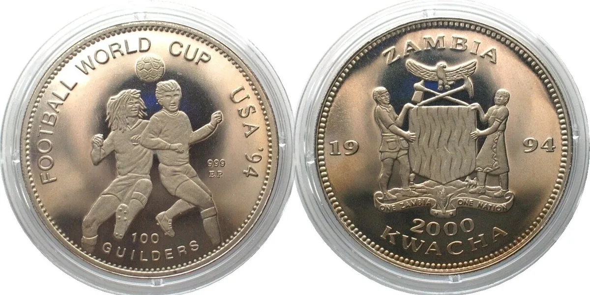 1994 MULE - ZAMBIA / SURINAME 2000 Kwacha / 100 Guilders 1994 Cu-Ni RARE! Proof