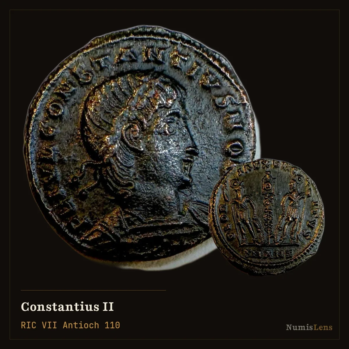 Constantius II Caesar Nummus, Antioch - GLORIA EXERCITVS, RIC VII Antioch 110
