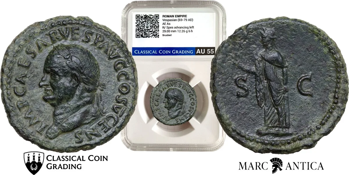 CCG Certified! Vespasian Ӕ As. Rome, AD 74.