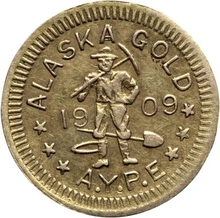 Exonumia, 1909, Alaska-Yukon-Pacific Exposition, Alaska Gold 1/2 DWT, Token, AU55