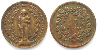 1833 NAPOLEON I Restoration of the Statue on the column of Austerlitz 1833 brass 23mm EF