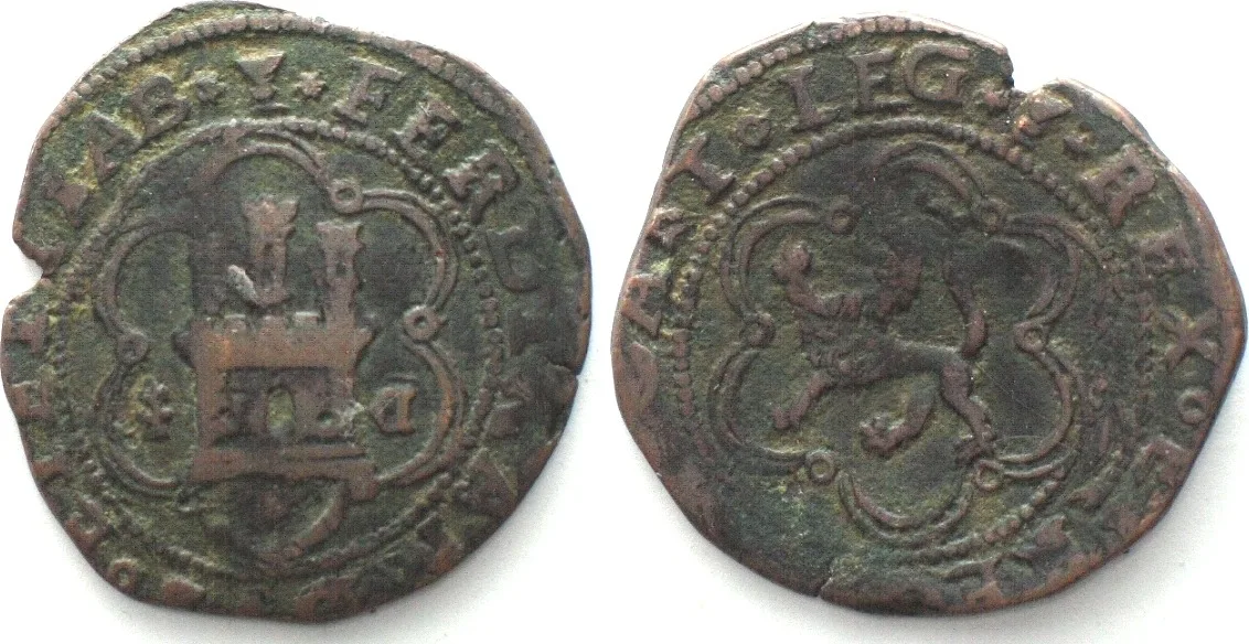 1558-1576 SPAIN. 4 Maravedis FERDINAND & ISABEL Cuenca mint, under PHILIP II (1558-76) VF+