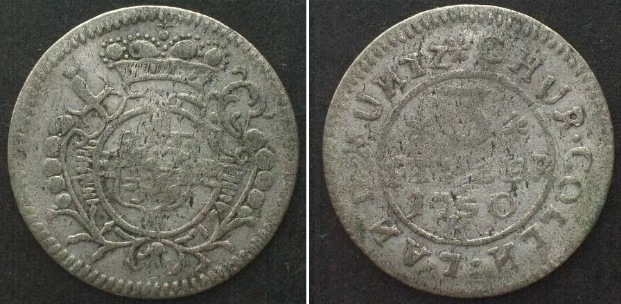 1750 COLOGNE Archbishopric. 3 Stüber 1750 K, CLEMENS AUGUST I of BAVARIA billon aVF VF-