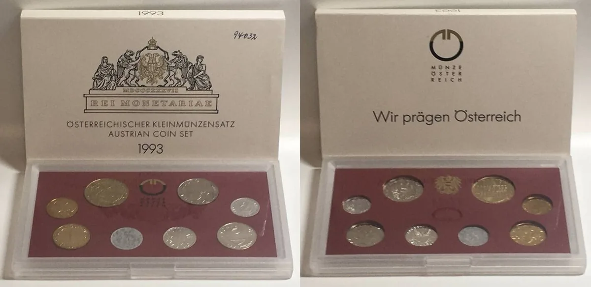 1993 AUSTRIA. 1993 BU MINT SET w. cardboard BU