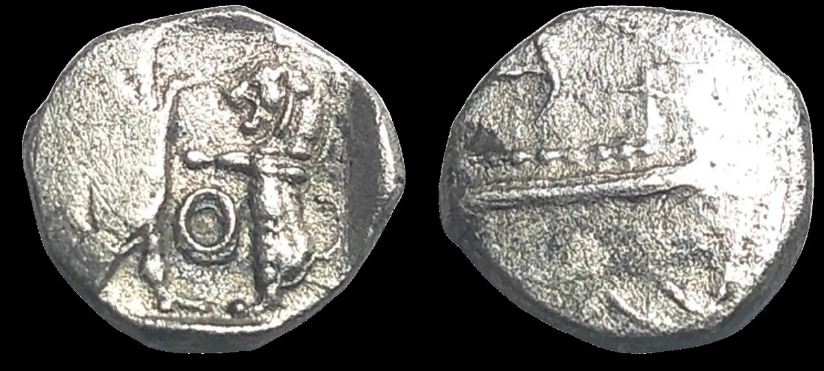Phoenicia, Sidon. Baalshillem (Sakton) II. Circa 401-365 BC, AR 9.6mm .72gm Sixteenth Shekel, Doubled struck