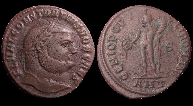CONSTANTIUS I CHLORUS, as Caesar (Struck 300 and 301 AD) AE 26mm, Heavy 11.3gm Follis. Antioch mint